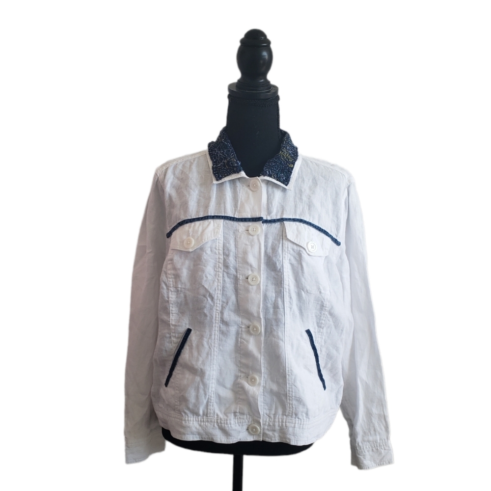 Linden Hill Women 100 % Linen White Longsleeve Shirt#